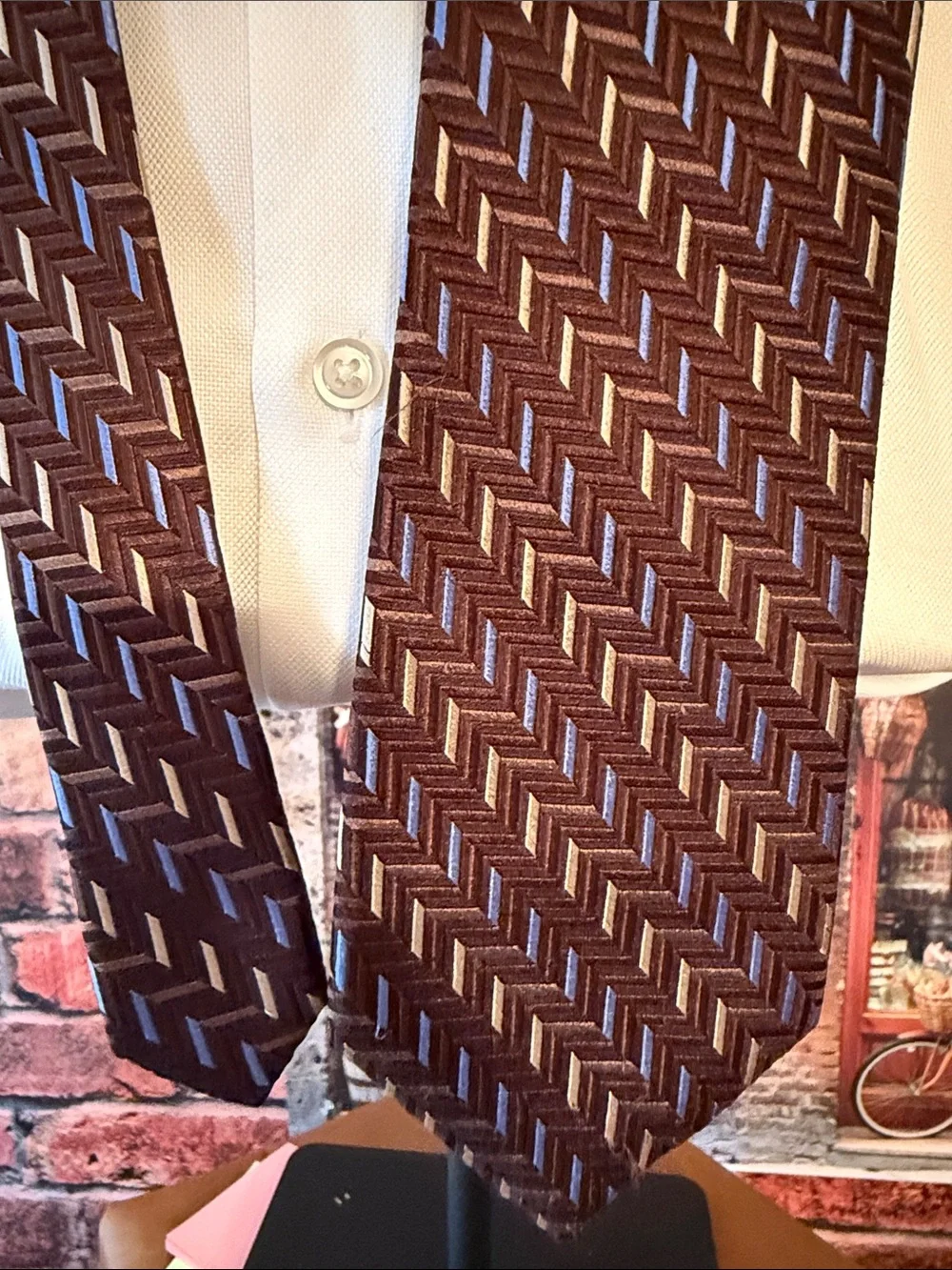 Michael Kors Brown and Blue Patterned Men's Tie